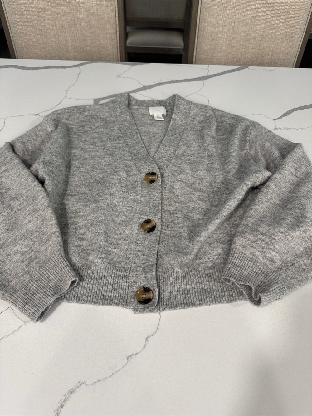 Gray V-Neck Button Cardigan Sweater - Women's